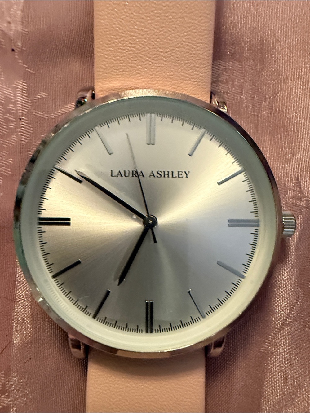 Laura Ashley Silver Dial Watch with Pale Pink Strap and Floral Interchange Band